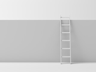 White ladder against gray wall. 3d illustration.