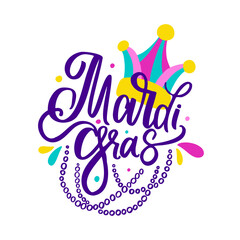Mardi Gras Carnival Celebration With Beads and Jester Hat in Purple Gold and Green Colors Vector Illustration