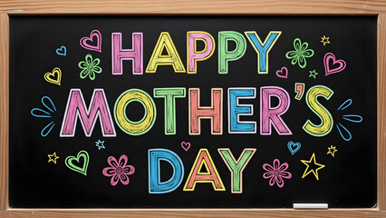 A colorful chalkboard with a Happy Mother's Day message