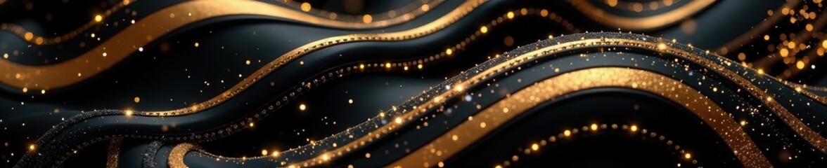 Intertwined black & gold lines, shimmering effect Opulent, refined abstract backdrop , sophisticated, illustration, art