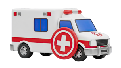 Cartoon Ambulance with Medical Symbol