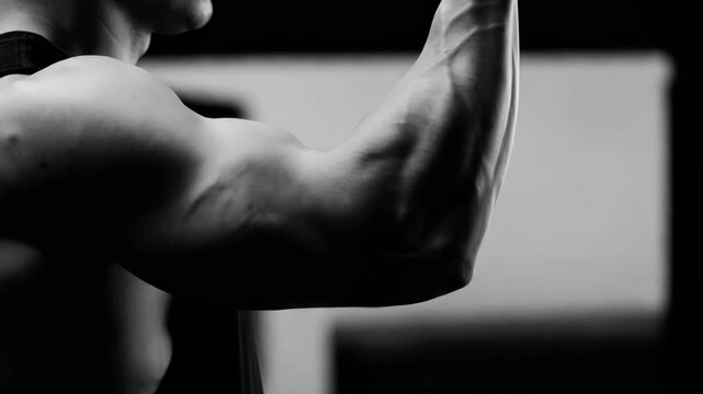 Muscle training and strength building in a gym during morning workout session