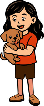 Cute Girl Holding Dog Puppy in her hand cartoon illustration, is best for Pet shop or Veterinary hospital as well as dogs and puppies related social media ads. 
