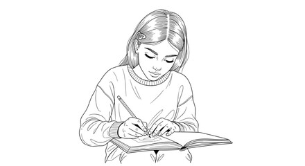 Girl writing in notebook sketch