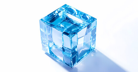 Obraz premium Transparent Blue Ice Cube on White Background