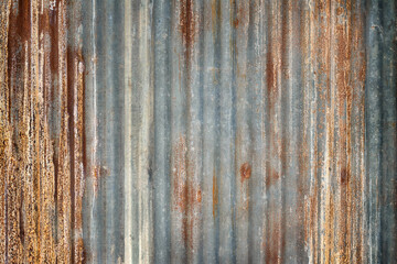 Old zinc wall texture background, rusty on galvanized metal panel sheeting.