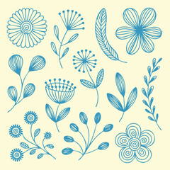 Fototapeta premium Hand-Drawn Floral & Botanical Elements Set | Folk Art Flower Illustrations