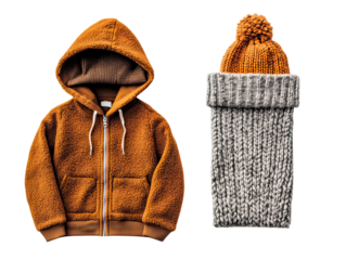 Cozy winter outfit with hoodie and knitted hat