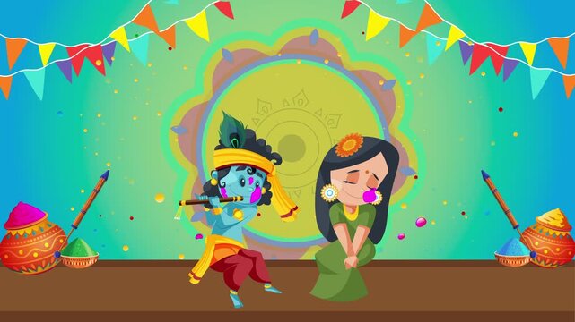 Holi Celebration with Krishna, Radha, and Colorful Festivities Motion background video