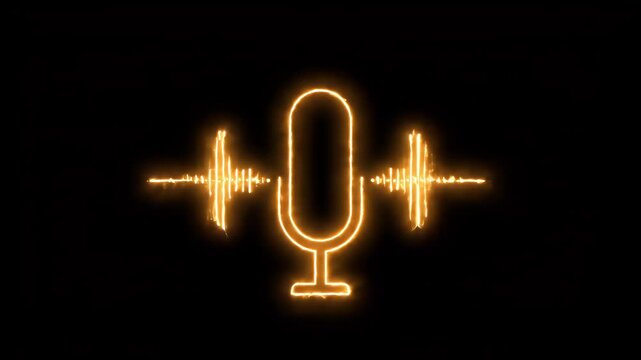 Glowing Gold Microphone Animation with Sound Wave Visualization Against a Dark Background
