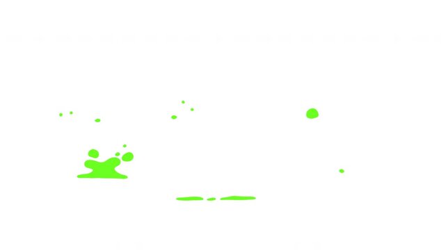 2d animation cartoon explosion of green juice, paint, poison, toxic chemical blobs or bubbles isolated on white color. Seamless motion background for games.