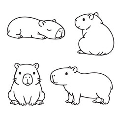 Charming Capybara Poses Vector Illustration Set