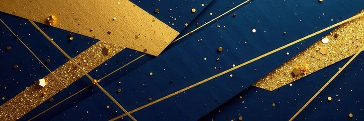 Overlapping gold & navy triangles, golden glitter stripes , opulent, modern, navy