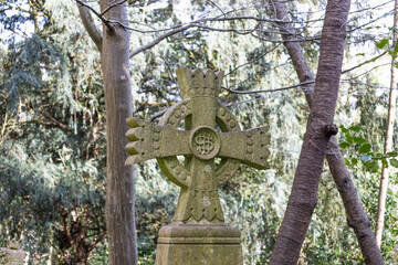 Celtic Cross Headstone in Highgate Cemetery, London, UK