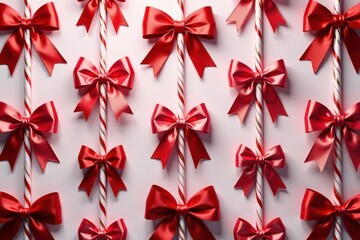 Elegant candy cane bows forming a repeating Christmas coquette design , celebration, fabric, bow design