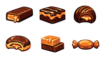 Assorted chocolate caramels and desserts with glowing highlights