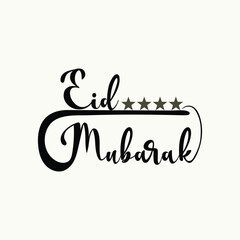 Eid Mubarak Calligraphy with Stars and Minimalist Decorative Script on White Background