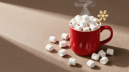 Warm drink with marshmallows sits on table in soft light Generative AI