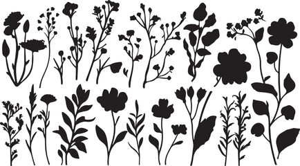 Vintage seamless floral pattern design with black tulip silhouettes and ornate leaf scrolls for a nature-inspired spring illustration