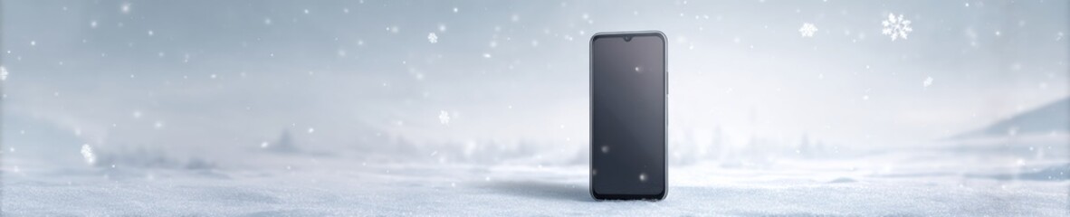 Ultra realistic e commerce hero concept with smartphone in winter snow scene for high fidelity design