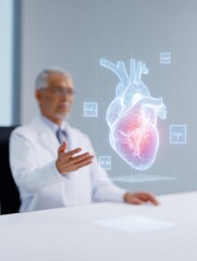 Futuristic medical consultation with holographic heart display concept