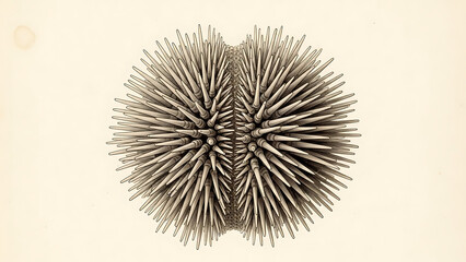 Sepia-toned vintage illustration of a sea urchin revealing its intricate anatomical structure