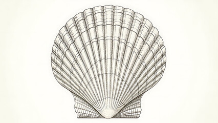 Vintage Scallop Shell Illustration: Detailed Hand-Drawn Marine Life Artwork on a Minimal Background