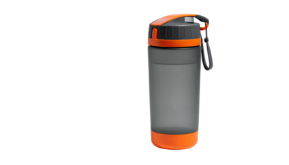 A tall, cylindrical water container with an orange base, cap, and accents