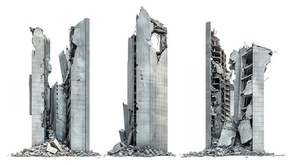 3d render of crumbling concrete columns on transparent background