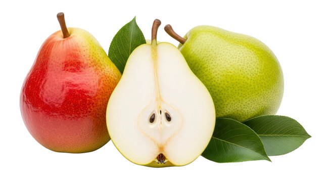 Fresh pears with leaves on black background, perfect for healthy eating concepts - Powered by Adobe