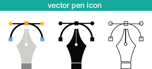Vector fountain pen nib icon designs in various colors and styles