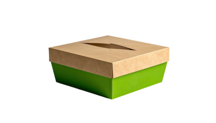 A three-dimensional rendering of a green and beige voting box, isolated on a black background