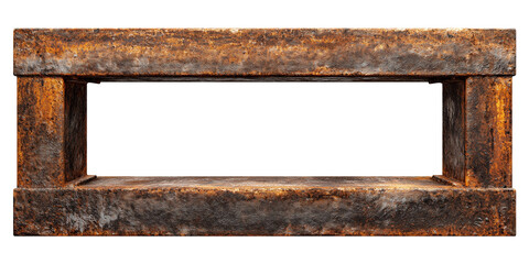 rectangular frame formed from aged rusted metal bars showing corroded textures and rugged weathered surface patterns