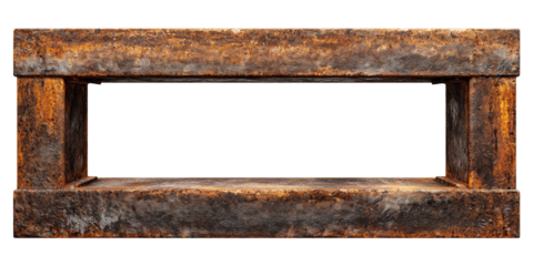 rectangular frame formed from aged rusted metal bars showing corroded textures and rugged weathered surface patterns