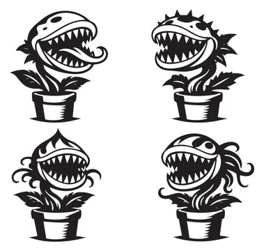 Creepy monster plant set featuring various menacing expressions for halloween designs
