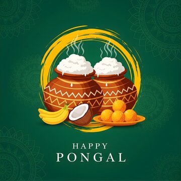 Happy Pongal South Indian Harvest Festival Celebration Illustration