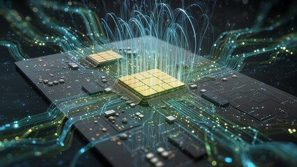 golden credit chip with digital lines duplicating, abstract identity cloning metaphor, no text