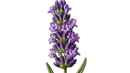 Obraz premium Elegant hand-drawn lavender flower illustration, vibrant purple bloom isolated on a clean white background.