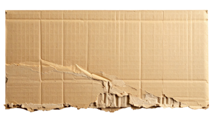 A torn, textured piece of corrugated cardboard against a stark black background