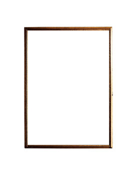 Thin vintage gold metal frame with rustic distressed texture and weathered finish on transparent background for antique certificates old photographs minimal retro art minimalist interior decorations