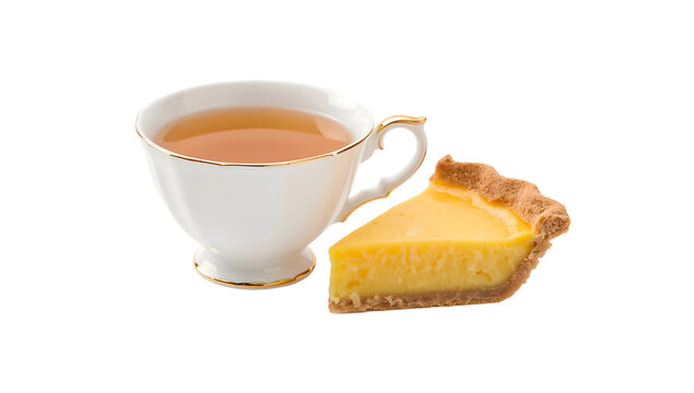 National pie day southern lemon chess pie slice and antique porcelain teacup with tea inspired by classic southern fiction