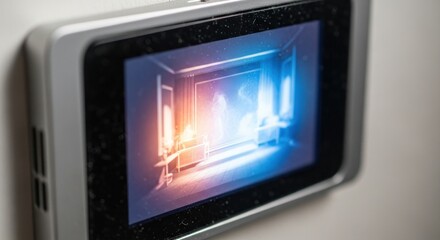 Smart home display showing a room with heating and cooling.