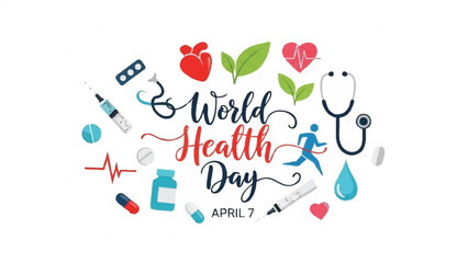 World Health Day April 7th Celebration with Medical Icons.