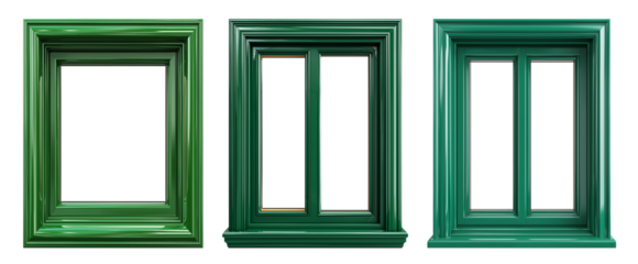 emerald green window frame with glossy coated finish saturated tones and clean geometric structure in a vivid realistic style