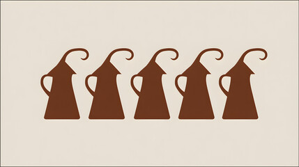 flagons. Dark brown elliptical silhouettes of flagons with spouts on light background. bar promotions, beverage menus, designed for product packaging and bar promotions, used by video editors.