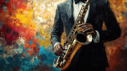 Obraz premium A Jazz Musician's Soulful Performance Captured in Abstract Painting Style
