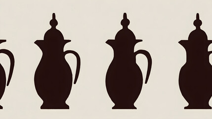 flagons. Dark brown elliptical silhouettes of flagons with spouts on light background. bar promotions, beverage menus, designed for product packaging and bar promotions, used by video editors.