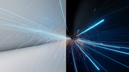 Dynamic Split of Light Streaks and Spark Effects Abstract Blue Light White Background