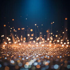 Glowing sparkles and light bokeh on dark background with atmospheric effect