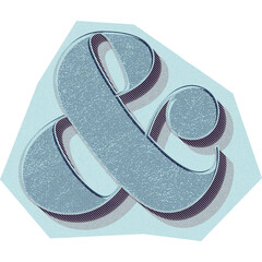 Retro Blue Textured Ampersand Symbol Collage Style